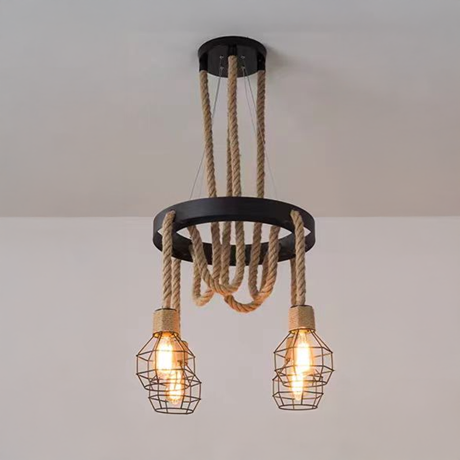 Lampadario Ruota LV580, 4xE27, Marrone, Metallo e Corde Lampadari Vintage Titolo predefinito Alessandro Design