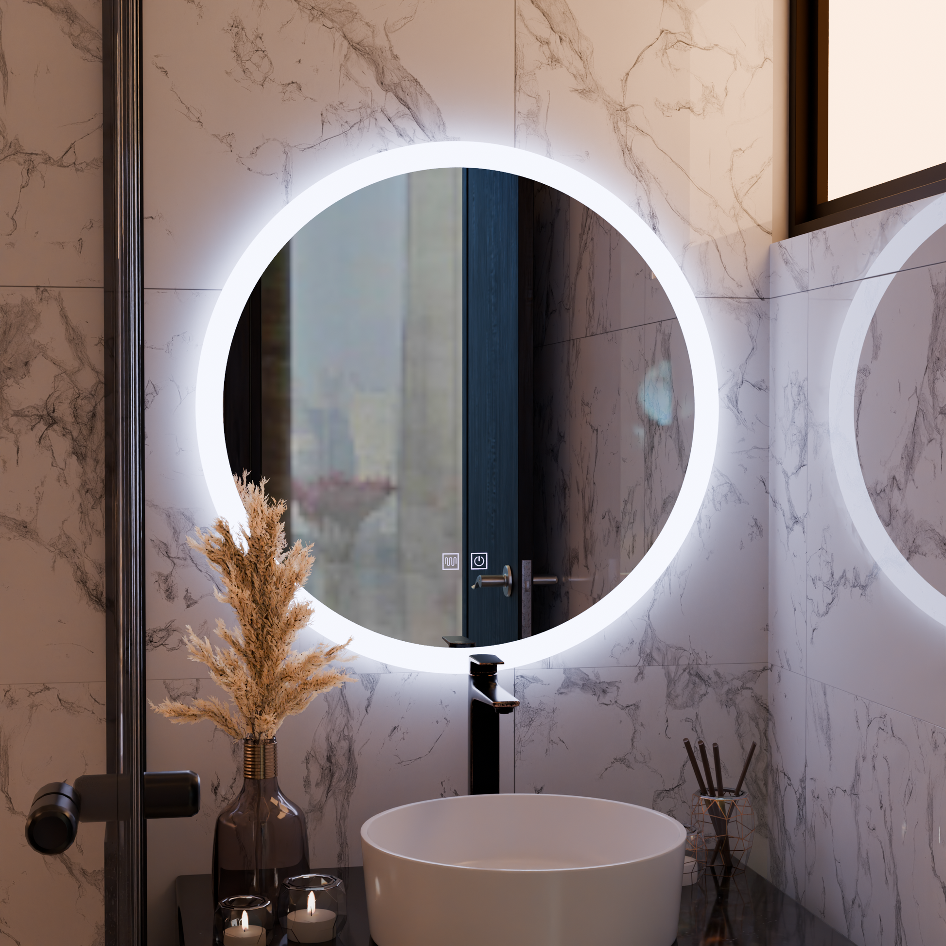 Specchio rotondo a LED, 70 cm, Noxia Touch, sistema antiappannante, specchi dimmerabili Korman E Titolo predefinito Alessandro Design
