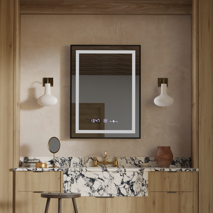 Specchio rettangolare a LED, 50x70 cm, Verite Majeste Noir Motion Glow Marcello, sistema antiappannamento, orologio e termometro, specchi dimmerabili Marcello Titolo predefinito Alessandro Design