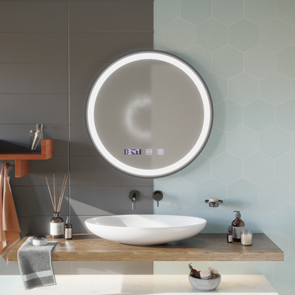 Specchio LED Touch NOVARA Sistema Demister, Orologio e Temperatura Cornice 80 cm Specchi Nero Spazzolato Korman S Titolo predefinito Alessandro Design