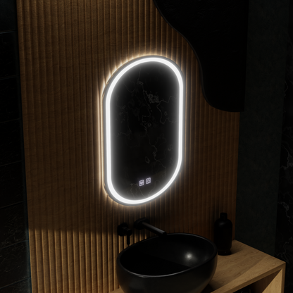 Specchio ovale a LED, 45x65 cm, Velara Touch, sistema Demister, specchi dimmerabili Korman E Titolo predefinito Alessandro Design