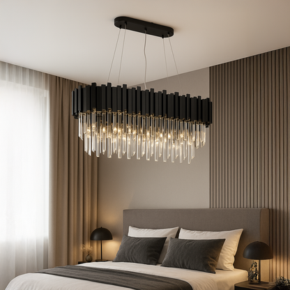 Lampadario in Cristallo BLOIS Eleganza 10xE14, Diametro 75cm, Nero, Altezza Regolabile