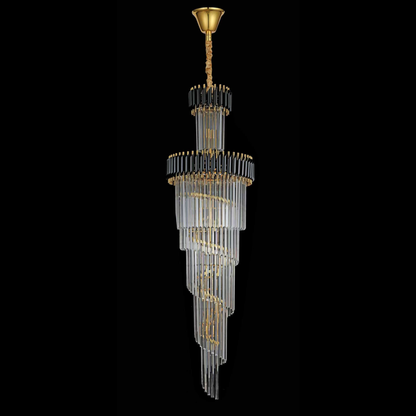 Lampadario in Cristallo CC900/600X1800, 27xE14, Diametro 60cm, Altezza 180cm, Oro Lucido e Nero, Altezza Regolabile, Design Elegante Lampadari in Cristallo Titolo predefinito Alessandro Design