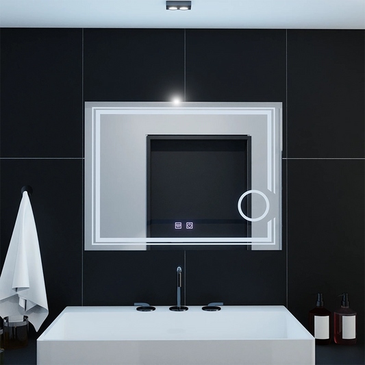 Specchio LED rettangolare, 80x60cm, Luce Fredda, CANTO Touch, Sistema Demister, Dimmerabile