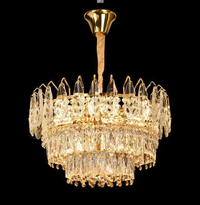 Lampadario in Cristallo MAJESTIC Elegance 9x E14, Diametro 50cm, Oro Lucido, Altezza Regolabile