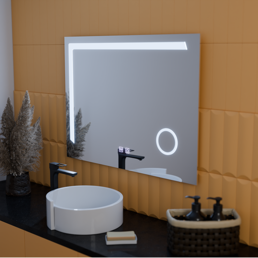 Specchio LED rettangolare, 80x60cm, Linea Touch, Sistema Demister, Specchi Dimmerabili Korman E Titolo predefinito Alessandro Design