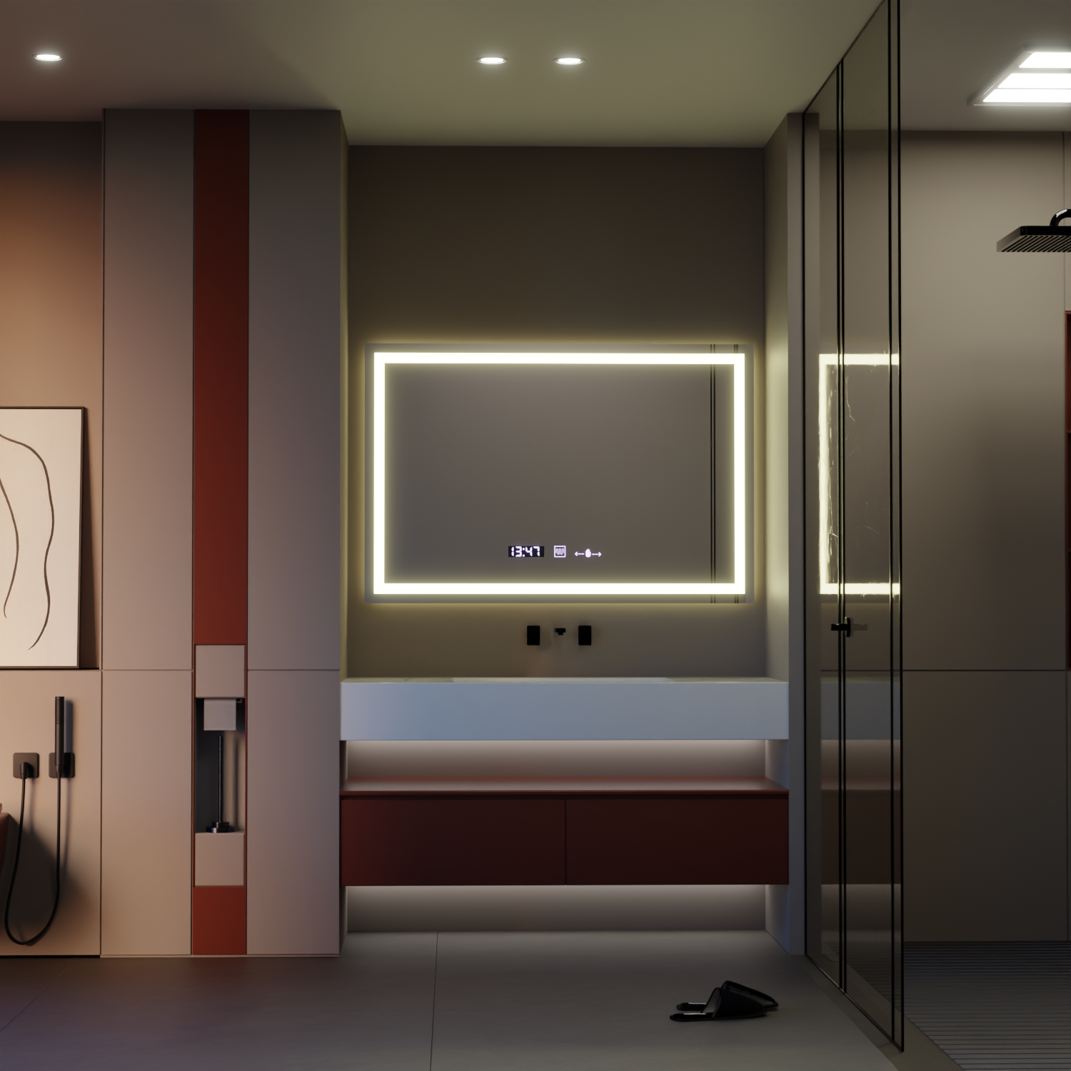 Specchio LED rettangolare 120x80cm Vérité MotionGlow Marcello, Sistema di disappannamento, Orologio e Termometro, Specchi Dimmerabili Marcello Titolo predefinito Alessandro Design