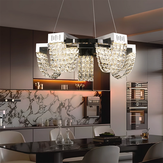 Lampadario LED in Cristallo 15W, STRATUS Magno, Diametro 50cm, Cromo Lucido, Luce Calda Neutra Fredda 3000K/4000K/6000K Altezza Regolabile, Metallo e Cristallo