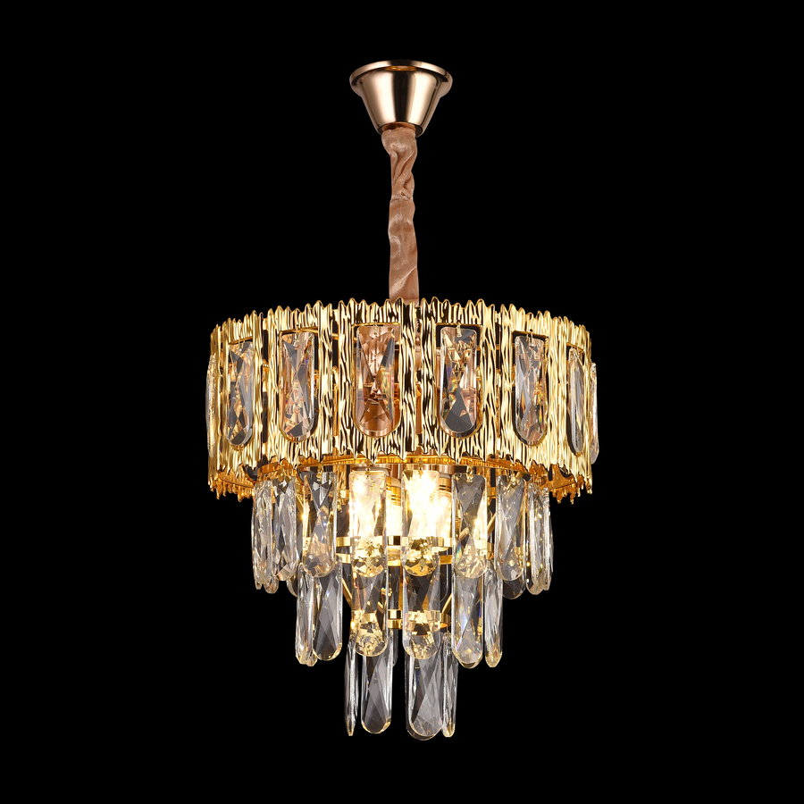 Lampadario in Cristallo BELVEDERE Petito 3xE14, Diametro 30cm, Oro Lucido, Altezza Regolabile Lampadario in Cristallo Titolo predefinito Alessandro Design