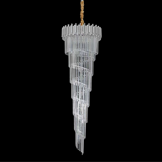 Lampadario in Cristallo CC110/600x1800CH, 28xE14, Diametro 60cm, Altezza 180cm, Cromo e Argento, Altezza Regolabile, Design Elegante Lampadari in Cristallo Titolo predefinito Alessandro Design