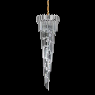 Lampadario in Cristallo CC110/600x1800CH, 28xE14, Diametro 60cm, Altezza 180cm, Cromo e Argento, Altezza Regolabile, Design Elegante