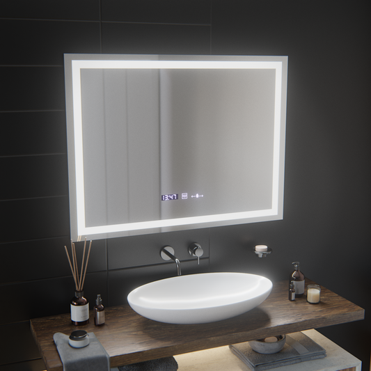 Specchio rettangolare a LED, 100x75 cm, Verite MotionGlow Marcello, sistema antiappannamento, orologio e termometro, specchi dimmerabili Marcello Titolo predefinito Alessandro Design
