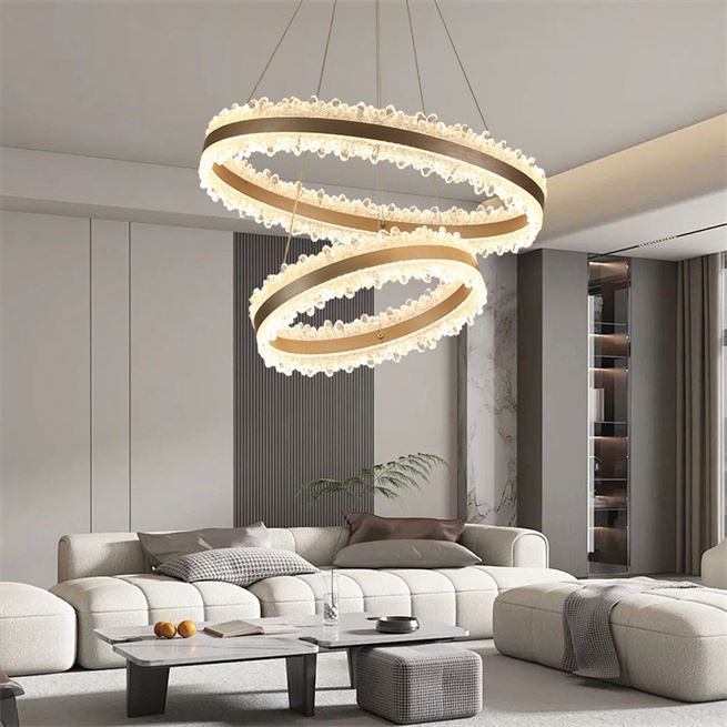 Lampadario LED a Sospensione con Telecomando NIVALIS Duo 127W, Cerchi 60x80cm, Luce Fredda/Calda/Neutra, Dimmerabile, Regolabile in Altezza, Lampadari LED Oro con Telecomando Titolo predefinito Alessandro Design