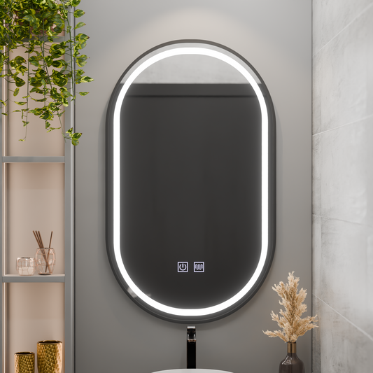 Specchio ovale a LED 60x100 cm VETRO Sistema antiappannamento dimmerabile touch, cornice nera Korman Mirrors E Titolo predefinito Alessandro Design