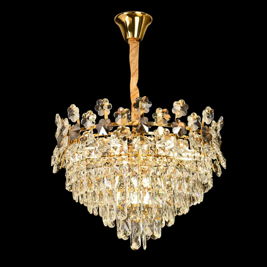 Lampadario in Cristallo FLORENCE Eleganza 9x E14, Diametro 50cm, Oro Lucido, Altezza Regolabile Lampadari in Cristallo Titolo predefinito Alessandro Design