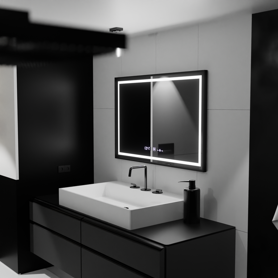 Specchio rettangolare a LED, 120x80 cm, Verite Majeste Noir Motion Glow Marcello, sistema antiappannamento, orologio e termometro, specchi dimmerabili Marcello Titolo predefinito Alessandro Design