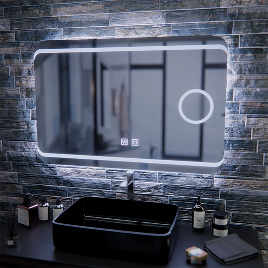 Specchio LED E30S/65X45, Funzione Touch e Disappannamento, Luce Cosmetica, 65x45cm, Luce Fredda 6000K