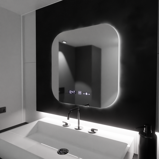 Specchio LED rettangolare 60x60 Aura Riflesso Puro MotionGlow Marcello, Sistema Disappannante, Termometro e Orologio, Specchi Dimmerabili Marcello Titolo predefinito Alessandro Design