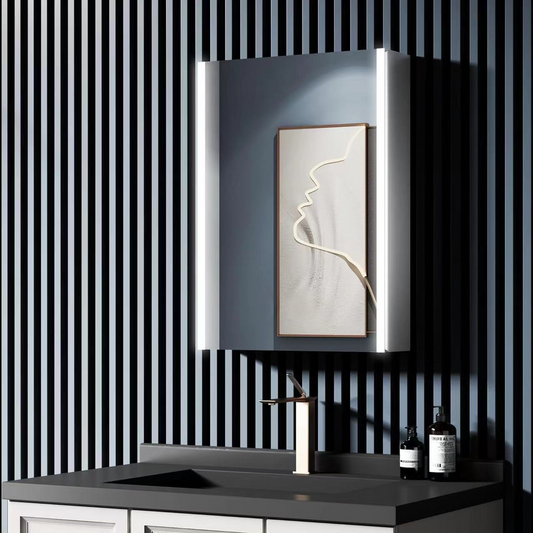 Specchio LED con Contenitore LAVIN 51x71 cm Striscia Verticale Bianca e Sensore Radar Design Compatto Specchi Armadietto Titolo predefinito Alessandro Design