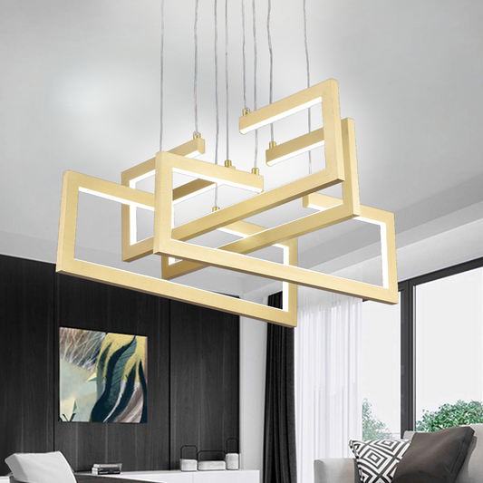 Lampadario LED con telecomando, Sospensione 96W, 4 Elementi, Luce Fredda/Calda/Neutra, Dimmerabile, Regolabile in Altezza, Lampadari LED Oro con Telecomando Titolo predefinito Alessandro Design