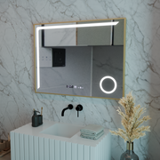 Specchio LED Sensore MotionGlow Rosalia 80x60 cm Luce Calda/Fredda/Neutra Dimmerabile Sistema di Disappannamento Termometro Orologio Collezione Marcello Funghi Marcello Specchi Titolo predefinito Alessandro Design