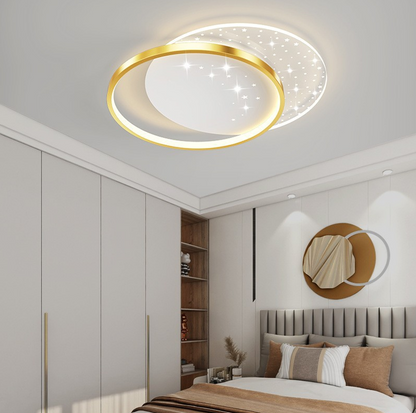 Lampadario LED con telecomando LUNARO 38W, 2 Cerchi, Luce Fredda/Calda/Neutra, Dimmerabile, Lampadari LED Bianco Oro con Telecomando Titolo predefinito Alessandro Design