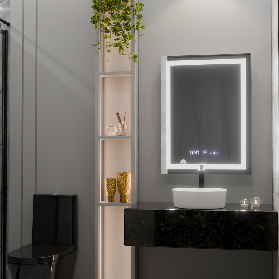 Specchio rettangolare a LED, 75x90 cm, Verite MotionGlow Marcello, Sistema Demister, Orologio e Termometro, Specchi Dimmerabili Marcello Titolo predefinito Alessandro Design
