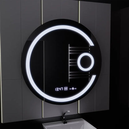 Specchio rotondo a LED, 22 W, 70 cm, Visio MotionGlow Marcello, sistema antiappannamento, orologio e termometro, lente d'ingrandimento cosmetica, specchi Marcello dimmerabili Titolo predefinito Alessandro Design