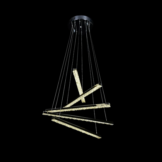 Lampadario LED a Sospensione con telecomando e cristallo LIBORIA 64W, Luce Fredda/Calda/Neutra, Dimmerabile, Cromo Lucido Lampadari LED con Telecomando Titolo predefinito Alessandro Design