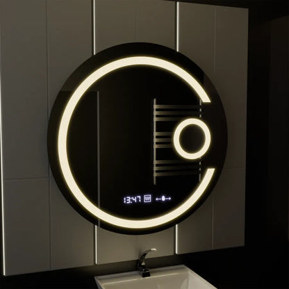 Specchio rotondo a LED, 22 W, 70 cm, Visio MotionGlow Marcello, sistema antiappannamento, orologio e termometro, lente d'ingrandimento cosmetica, specchi Marcello dimmerabili Titolo predefinito Alessandro Design
