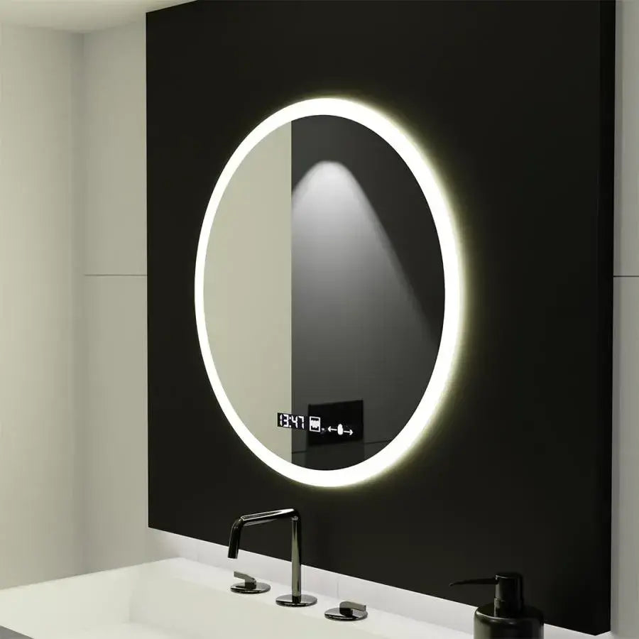 Specchio rotondo a LED, 70 cm, Elysee MotionGlow Marcello, sistema antiappannamento, orologio e termometro, specchi Dimabila Marcello Titolo predefinito Alessandro Design