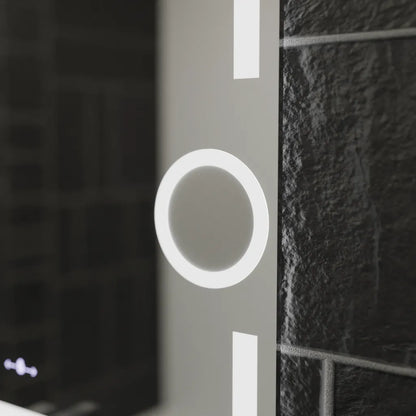 Specchio rettangolare a LED, 80x60 cm, Eclat MotionGlow Marcello, sistema antiappannamento, orologio e termometro, lente d'ingrandimento cosmetica, specchi Marcello dimmerabili Titolo predefinito Alessandro Design