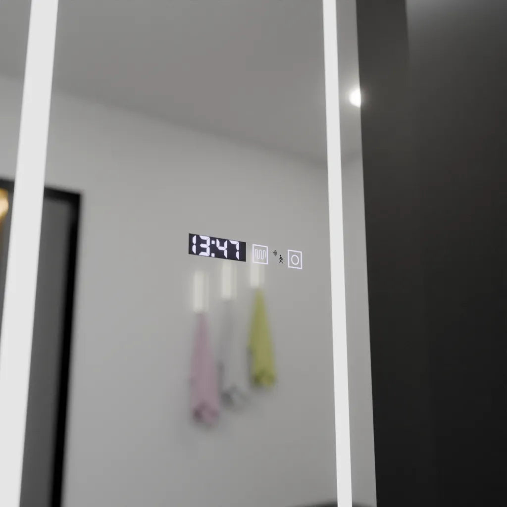Specchio rettangolare a LED, 45x140cm, sensore radar Giulia Marcello, sistema antiappannante, orologio e termometro, Dimabila, Dressing Couture Dressing Mirrors Titolo predefinito Alessandro Design