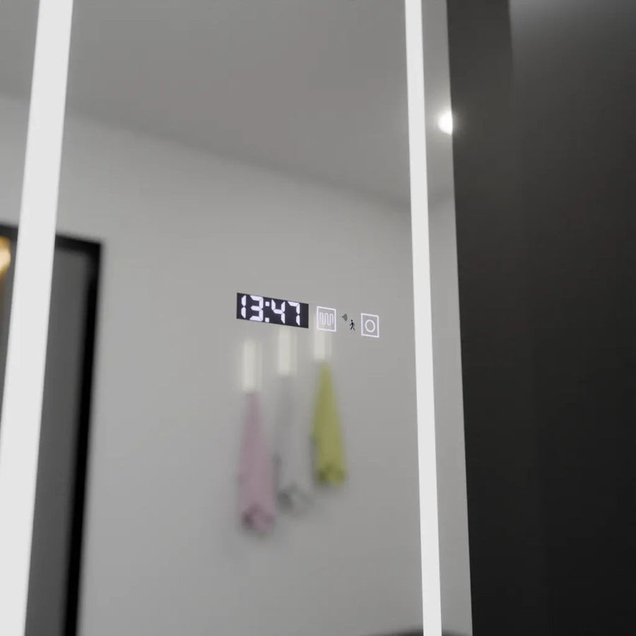 Specchio rettangolare a LED, 45x140cm, sensore radar Giulia Marcello, sistema antiappannante, orologio e termometro, Dimabila, Dressing Couture Dressing Mirrors Titolo predefinito Alessandro Design