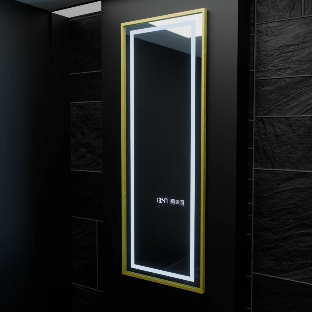 Specchio rettangolare a LED, 45x140 cm, sensore radar Elena Marcello, sistema antiappannamento, orologio e termometro, Dimabila, Dressing Couture Dressing Mirrors Titolo predefinito Alessandro Design