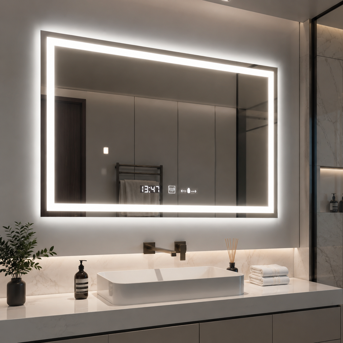 Specchio LED rettangolare 120x80cm Vérité MotionGlow Marcello, Sistema di disappannamento, Orologio e Termometro, Specchi Dimmerabili Marcello Titolo predefinito Alessandro Design