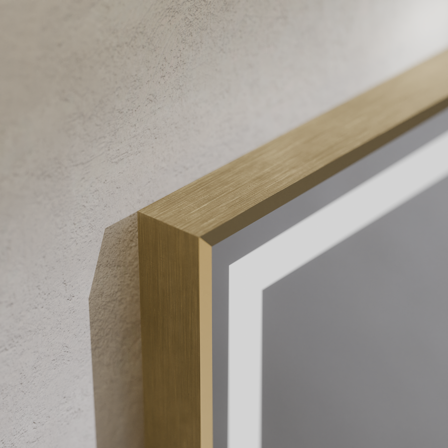 Specchio rettangolare a LED, 60x80 cm, Verite Royale Gold MotionGlow Marcello, sistema antiappannante, orologio e termometro, specchi dimmerabili Marcello Titolo predefinito Alessandro Design