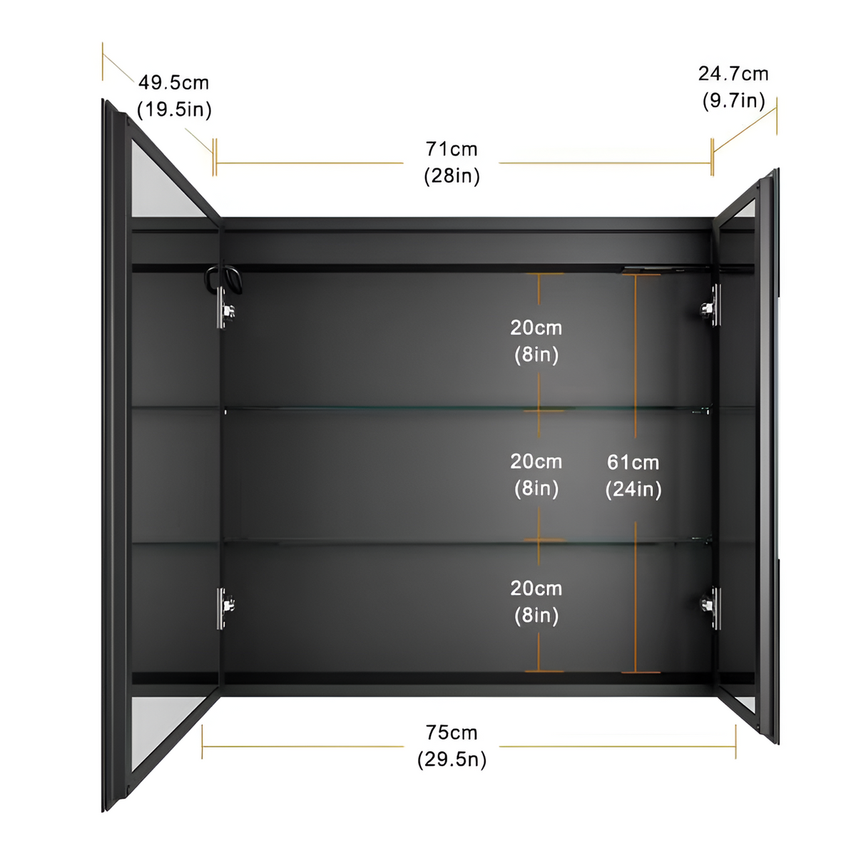 Oglinda LED cu Dulap STRATO 75x70 cm Negru Iluminare Completa si Depozitare Spatioasa Oglinzi Dulap Default Title Alessandro Design