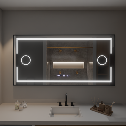Specchio rettangolare a LED, 160x80 cm, sensore Marcello MotionGlow, sistema antiappannamento, orologio e termometro, lente d'ingrandimento cosmetica, specchi Marcello dimmerabili Titolo predefinito Alessandro Design
