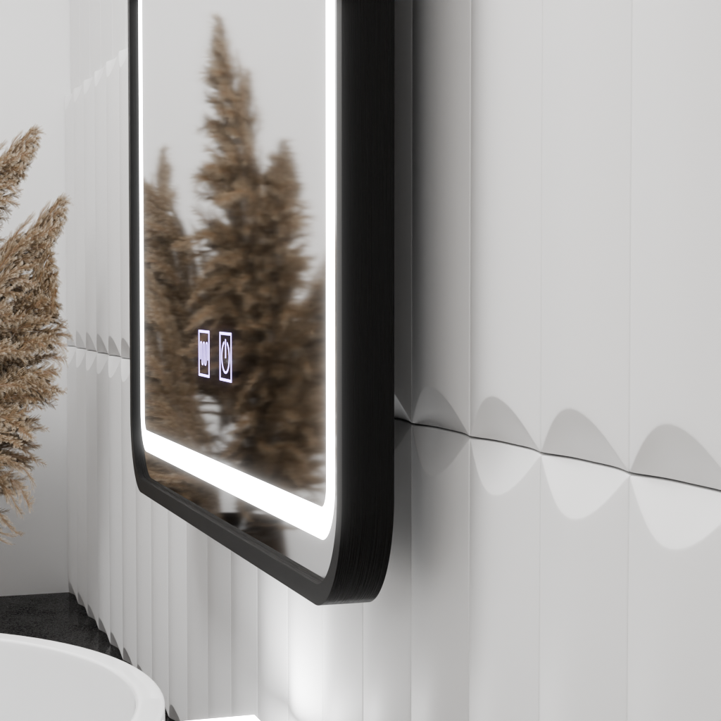 Specchio rettangolare a LED 80x60 cm – Sistema EDGE Touch Demister, Specchi con cornice nera Korman E Titolo predefinito Alessandro Design