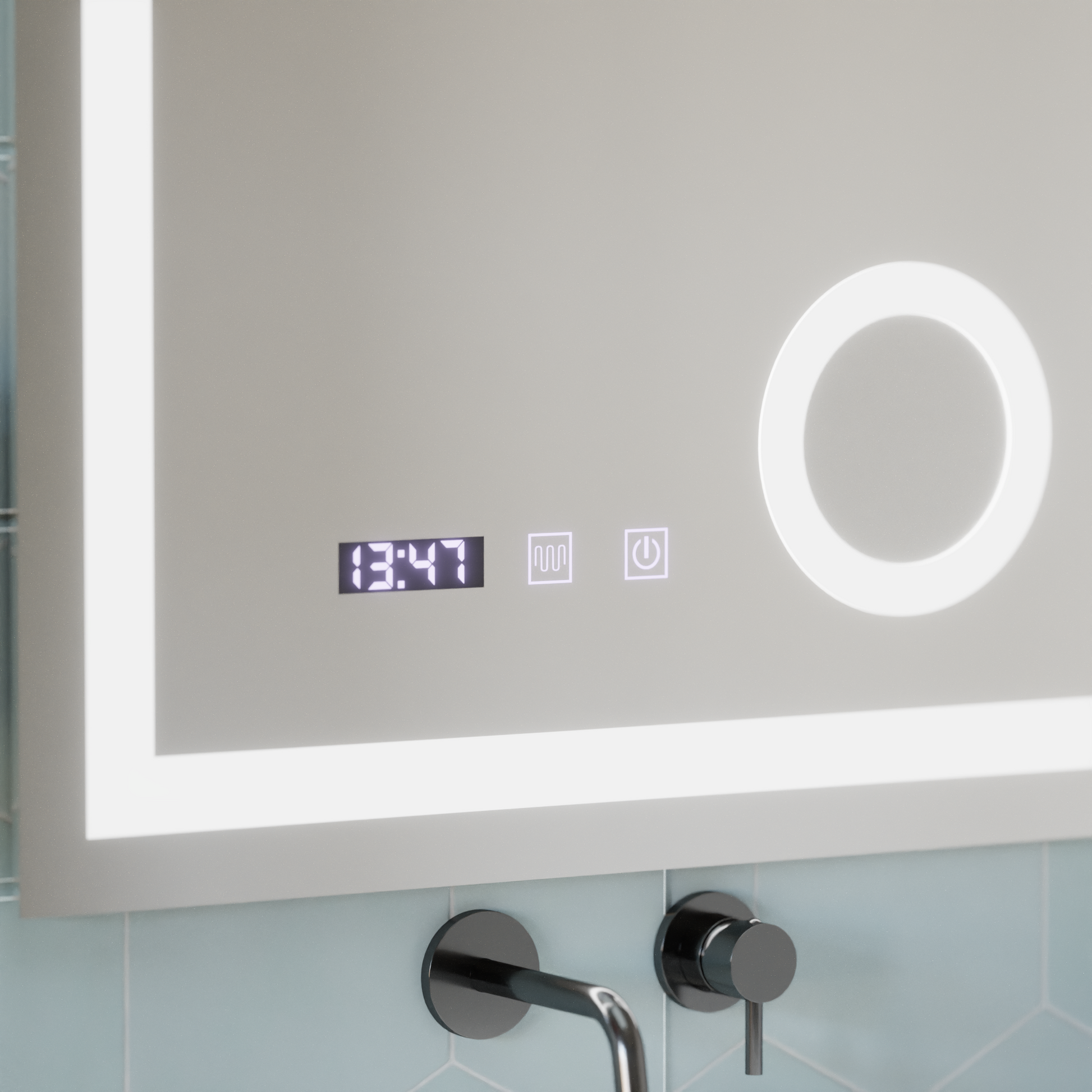 Specchio Touch LED NIVERA Sistema Antiappannante, Orologio e Temperatura 60x80 cm Specchi Cosmetici Ingranditori Korman S Titolo predefinito Alessandro Design