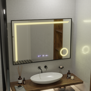 Specchio LED MotionGlow Sofia sensore con funzione antiappannante Termometro Orologio 110x75 cm Dimmerabile Luce Calda/Fredda/Neutra, Cornice Nera Spazzolata, Collezione Marcello Funghi Marcello Specchi Titolo predefinito Alessandro Design