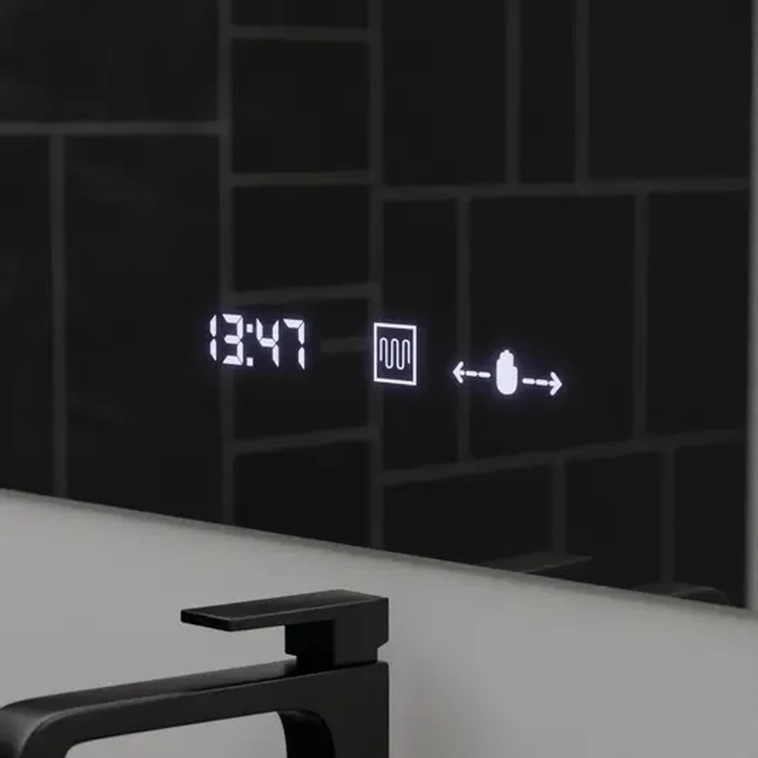Specchio rettangolare a LED, 80x60 cm, ABSOLU MotionGlow Marcello, sistema di disappannamento, orologio e termometro, lente d'ingrandimento cosmetica, specchi dimmerabili Marcello Titolo predefinito Alessandro Design