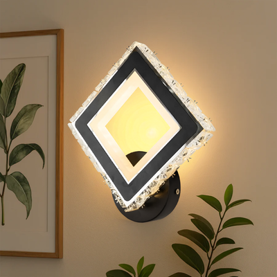 Lampada da parete TERRANO LED con cristalli, quadrata, 24W, luce fredda/calda/neutra, nero e acciaio inox