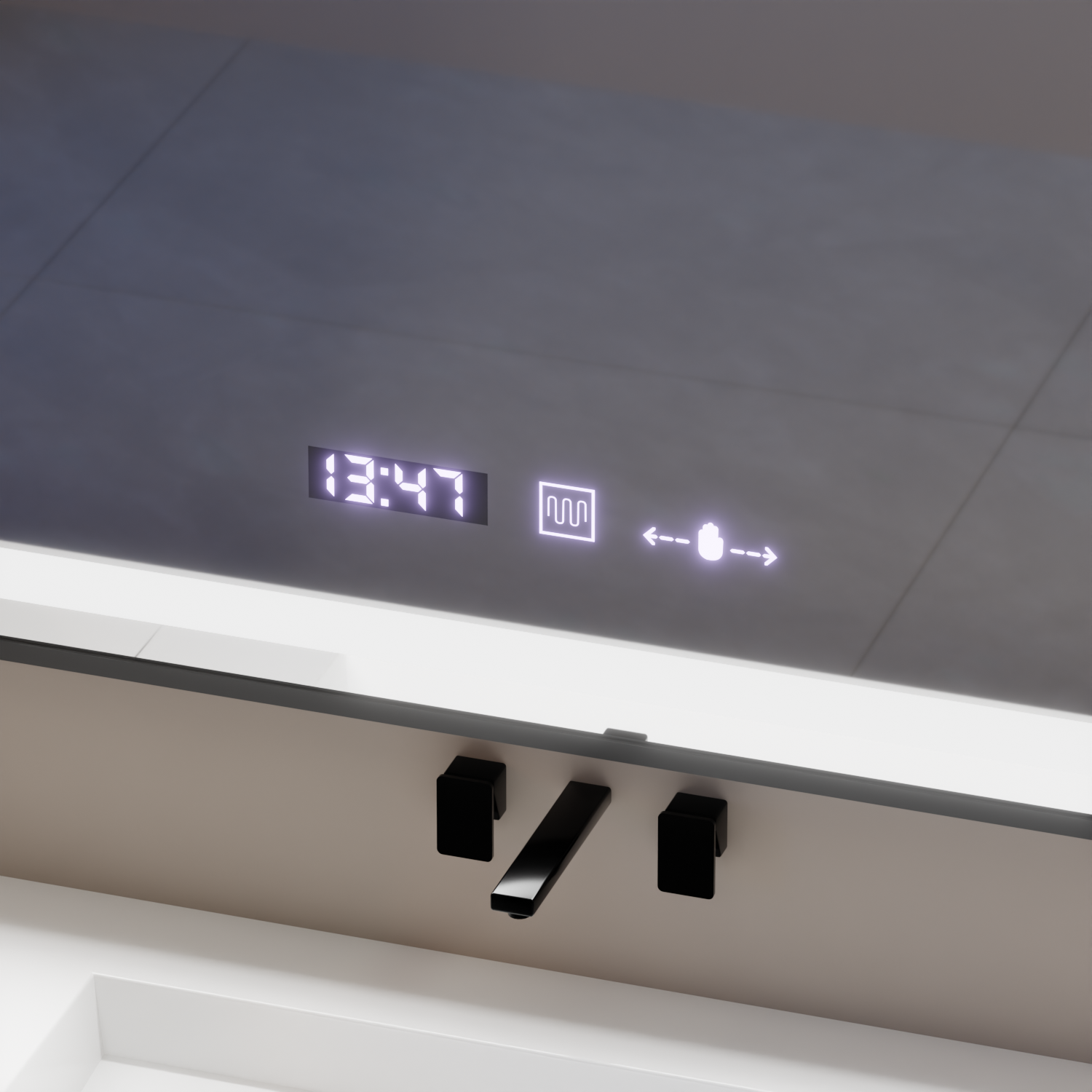 Specchio rettangolare a LED, 80x60 cm, Verite Majeste Noir Motion Glow Marcello, sistema antiappannamento, orologio e termometro, specchi dimmerabili Marcello Titolo predefinito Alessandro Design