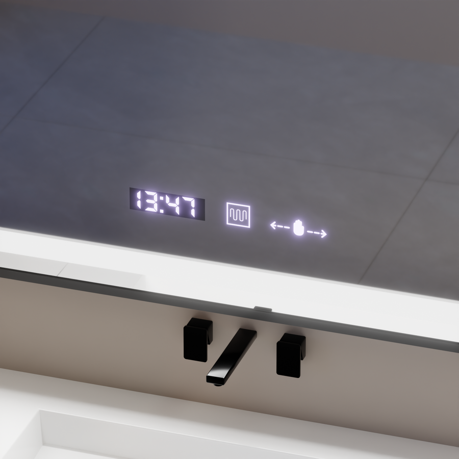 Specchio rettangolare a LED, 80x60 cm, Verite Majeste Noir Motion Glow Marcello, sistema antiappannamento, orologio e termometro, specchi dimmerabili Marcello Titolo predefinito Alessandro Design