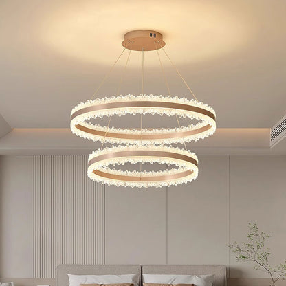 Lampadario LED a Sospensione con Telecomando NIVALIS Duo 127W, Cerchi 60x80cm, Luce Fredda/Calda/Neutra, Dimmerabile, Regolabile in Altezza, Lampadari LED Oro con Telecomando Titolo predefinito Alessandro Design