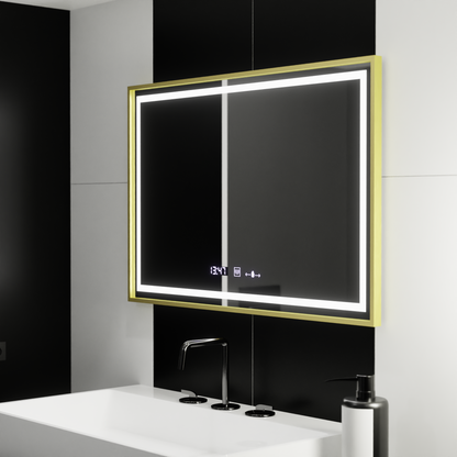 Specchio rettangolare a LED, 120x80 cm, Verite Royale Gold MotionGlow Marcello, sistema antiappannamento, orologio e termometro, specchi dimmerabili Marcello Titolo predefinito Alessandro Design
