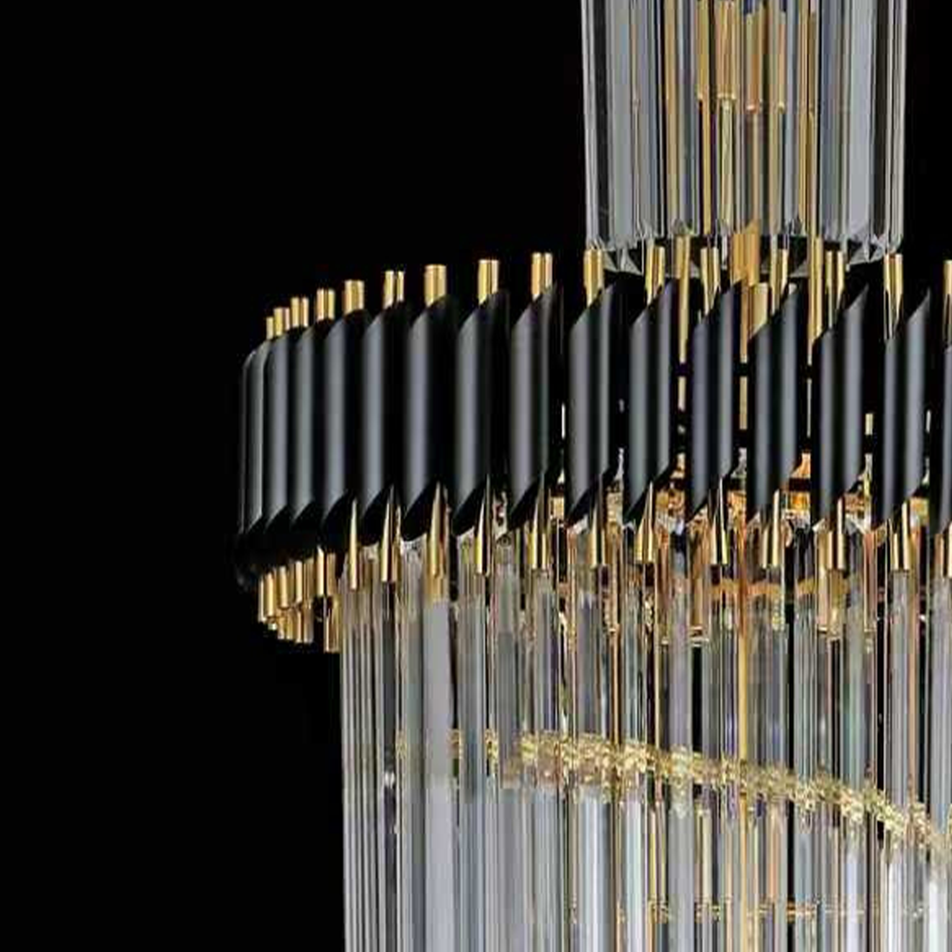 Lampadario in Cristallo CC900/600X1800, 27xE14, Diametro 60cm, Altezza 180cm, Oro Lucido e Nero, Altezza Regolabile, Design Elegante Lampadari in Cristallo Titolo predefinito Alessandro Design