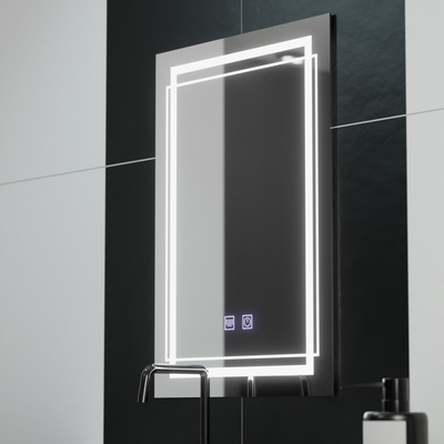 Specchio LED rettangolare, 60x80 cm, KOVEN Touch, Luce Fredda, Sistema Demister, Dimmerabile